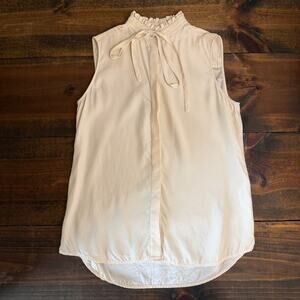 Frame Cream Silk Sleeveless Silk Tie Neck Button Shirt Size Small Minimalist